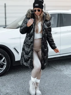 Kurtki Damskie>Dstreet Kurtka damska zimowa ELECIO długa pikowana z kapturem czarna TY4681