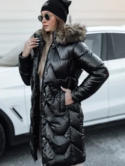 Kurtki Damskie>Dstreet Kurtka damska zimowa ELECIO długa pikowana z kapturem czarna TY4681