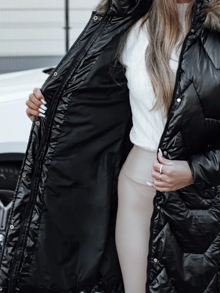 Kurtki Damskie>Dstreet Kurtka damska zimowa ELECIO długa pikowana z kapturem czarna TY4681