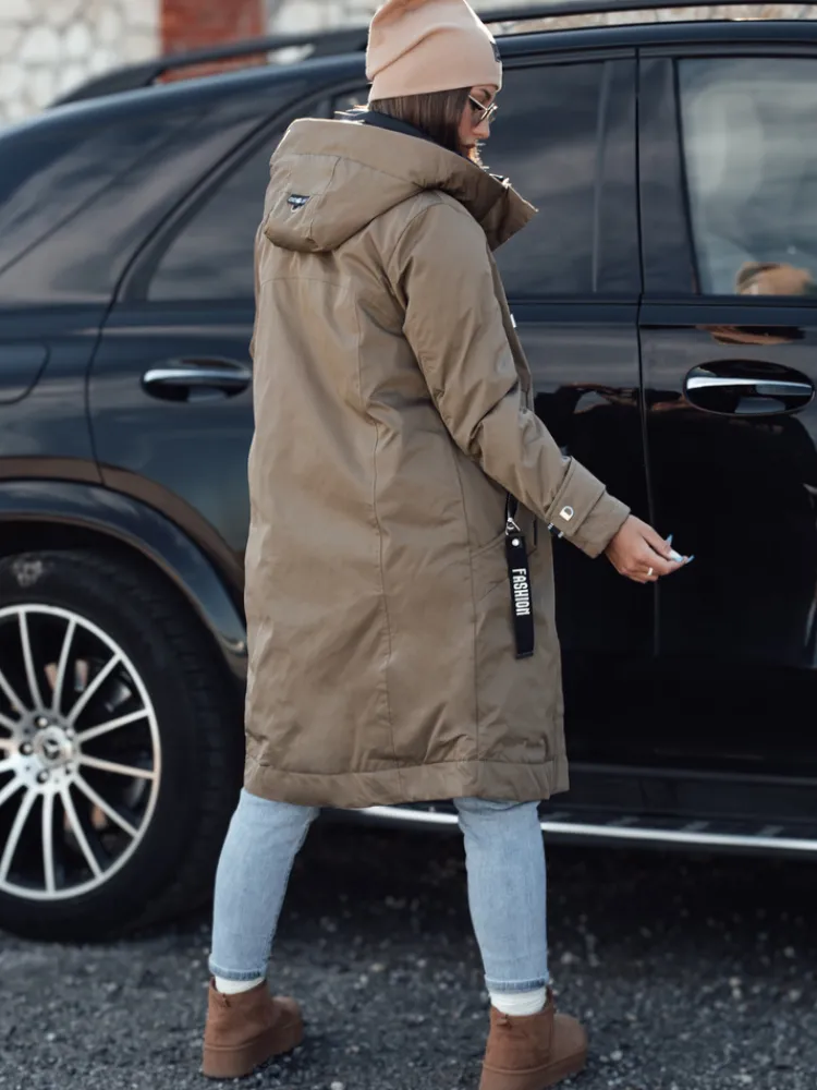 Kurtki Damskie>Dstreet Kurtka damska zimowa ELEGANTI długa z kapturem beżowa TY4659