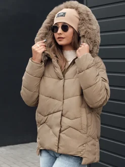 Kurtki Damskie>Dstreet Kurtka damska zimowa FIXMIX pikowana z kapturem beżowa TY4673