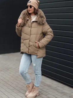 Kurtki Damskie>Dstreet Kurtka damska zimowa FIXMIX pikowana z kapturem beżowa TY4673