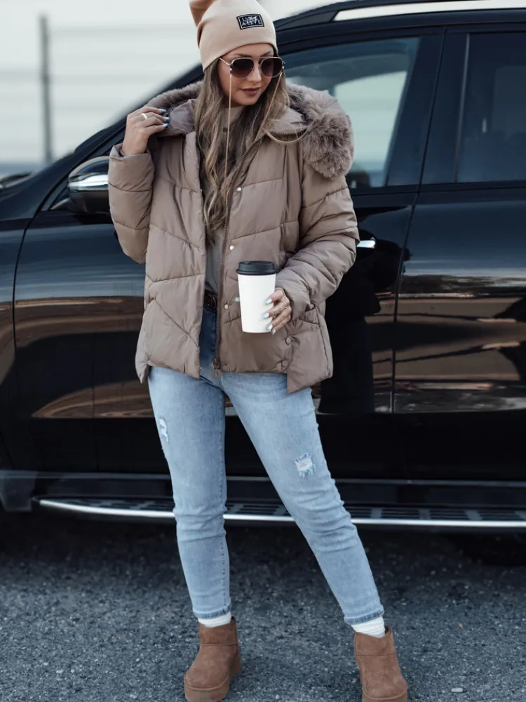 Kurtki Damskie>Dstreet Kurtka damska zimowa FIXMIX pikowana z kapturem ciemnobeżowa TY4674