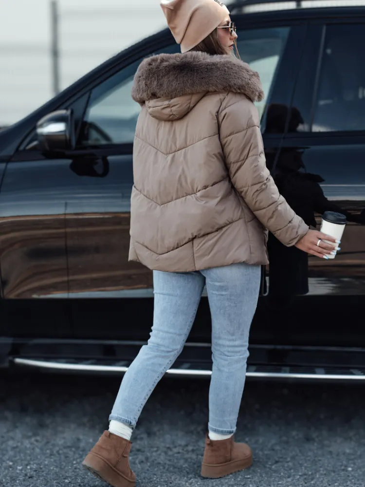 Kurtki Damskie>Dstreet Kurtka damska zimowa FIXMIX pikowana z kapturem ciemnobeżowa TY4674