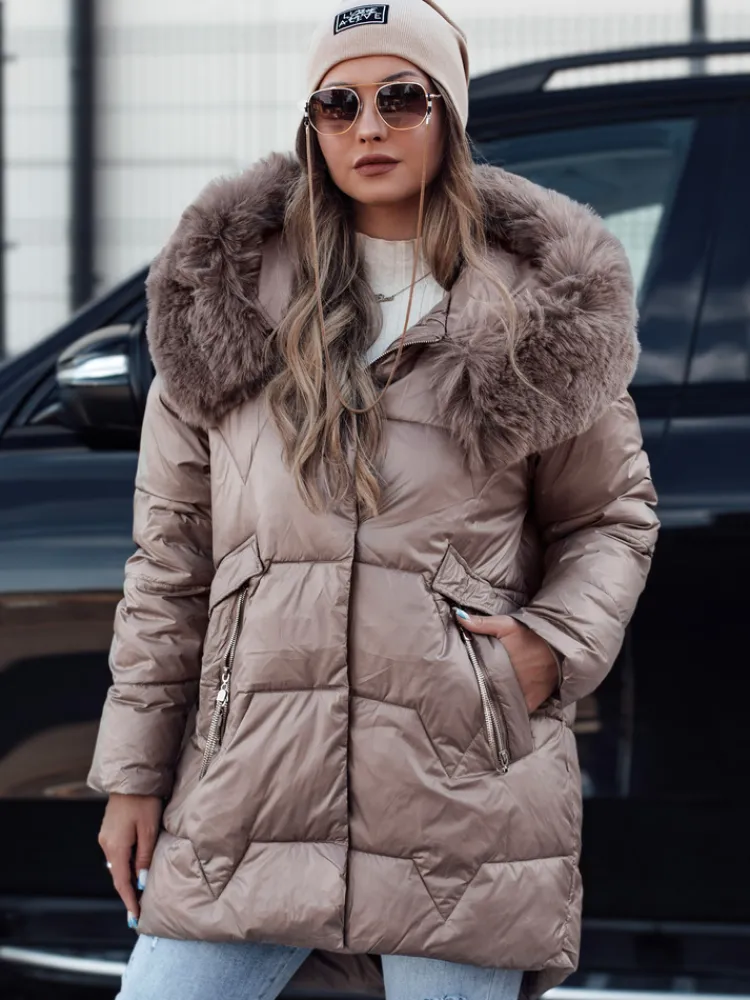 Kurtki Damskie>Dstreet Kurtka damska zimowa FROSTYFIT pikowana z kapturem ciemnobeżowa TY4678