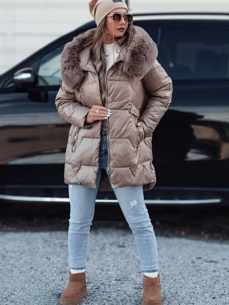 Kurtki Damskie>Dstreet Kurtka damska zimowa FROSTYFIT pikowana z kapturem ciemnobeżowa TY4678