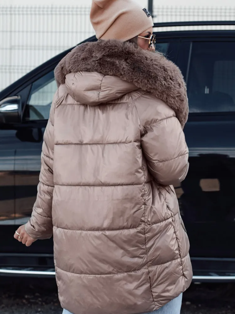 Kurtki Damskie>Dstreet Kurtka damska zimowa FROSTYFIT pikowana z kapturem ciemnobeżowa TY4678