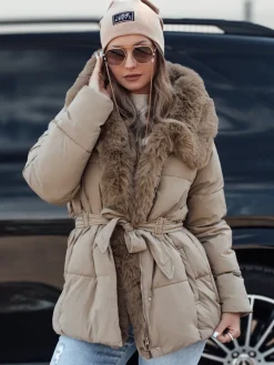 Kurtki Damskie>Dstreet Kurtka damska zimowa FURSOFT pikowana z kapturem beżowa TY4668