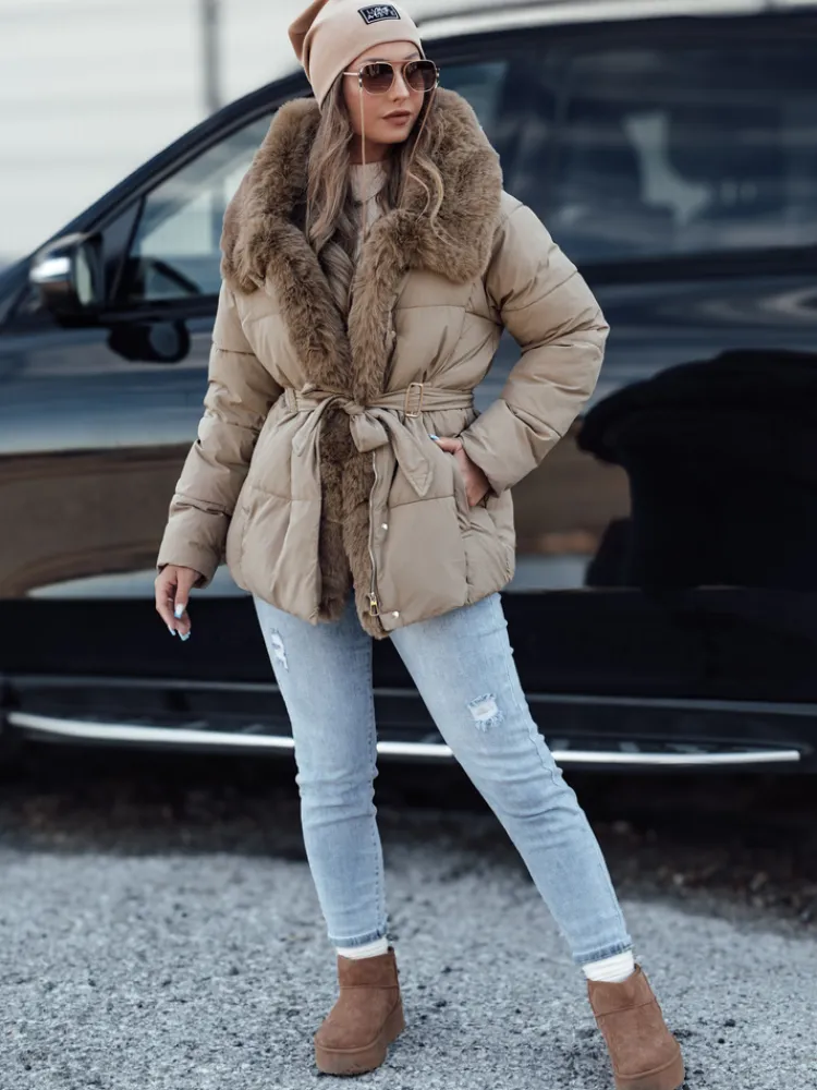 Kurtki Damskie>Dstreet Kurtka damska zimowa FURSOFT pikowana z kapturem beżowa TY4668