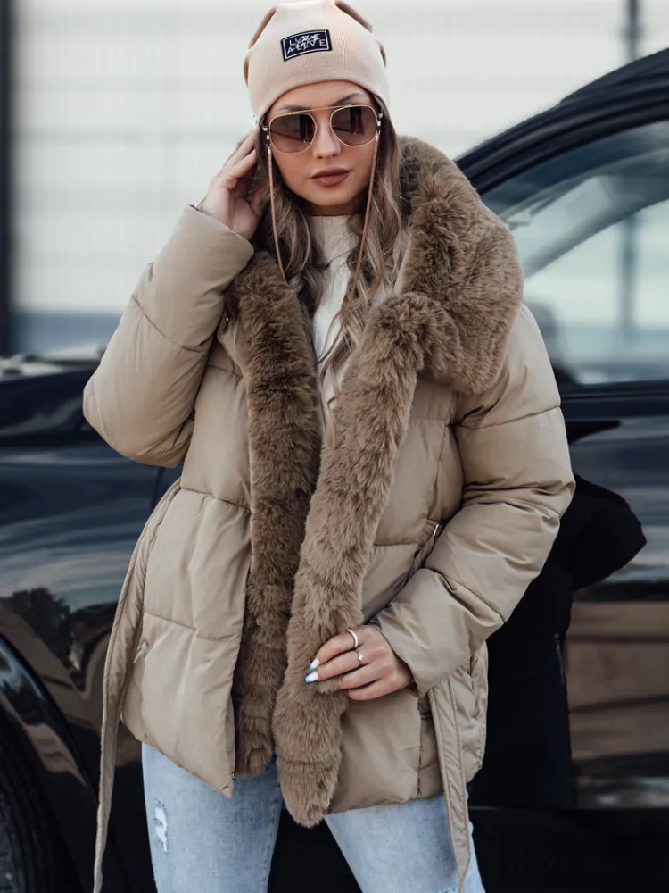 Kurtki Damskie>Dstreet Kurtka damska zimowa FURSOFT pikowana z kapturem beżowa TY4668