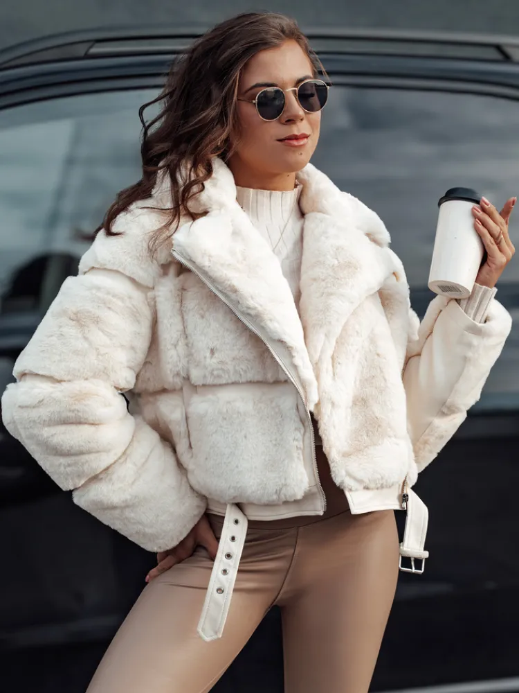 Kożuszki Damskie|Kurtki Damskie>Dstreet Kurtka damska zimowa futrzana SAVARA beżowa TY4694