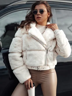 Kożuszki Damskie|Kurtki Damskie>Dstreet Kurtka damska zimowa futrzana SAVARA beżowa TY4694