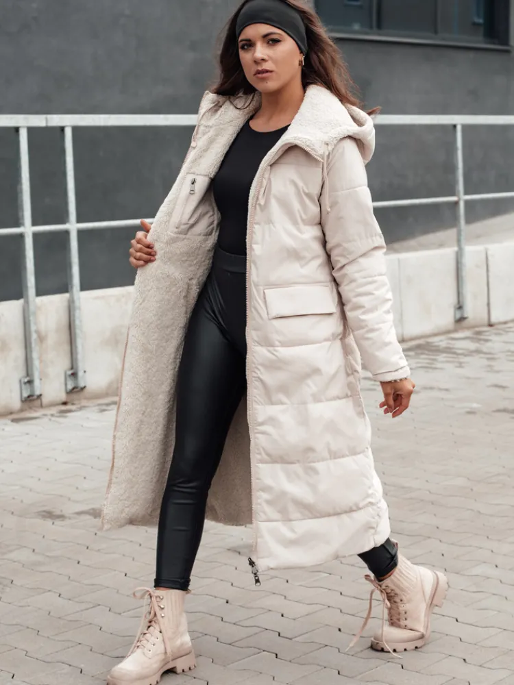 Kurtki Damskie>Dstreet Kurtka damska zimowa GLAMPUFF dwustronna pikowana z kapturem beżowa TY4605