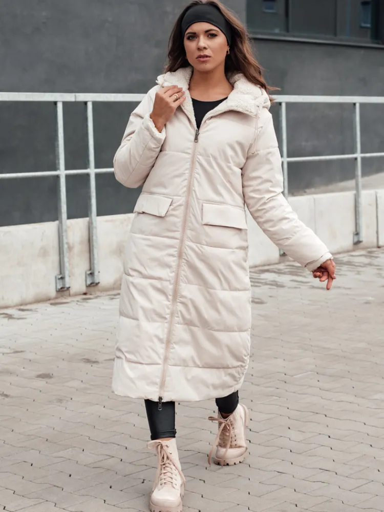 Kurtki Damskie>Dstreet Kurtka damska zimowa GLAMPUFF dwustronna pikowana z kapturem beżowa TY4605