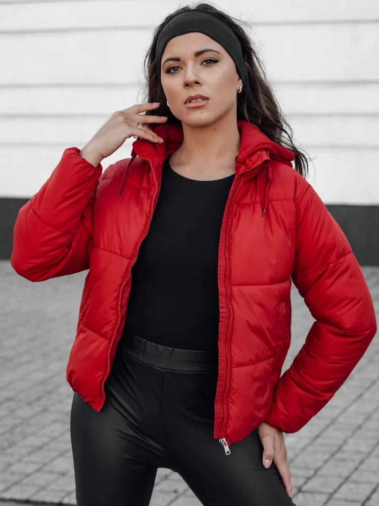 Kurtki Damskie>Dstreet Kurtka damska zimowa krótka GLAMVO puchowa z kapturem czerwona TY4619
