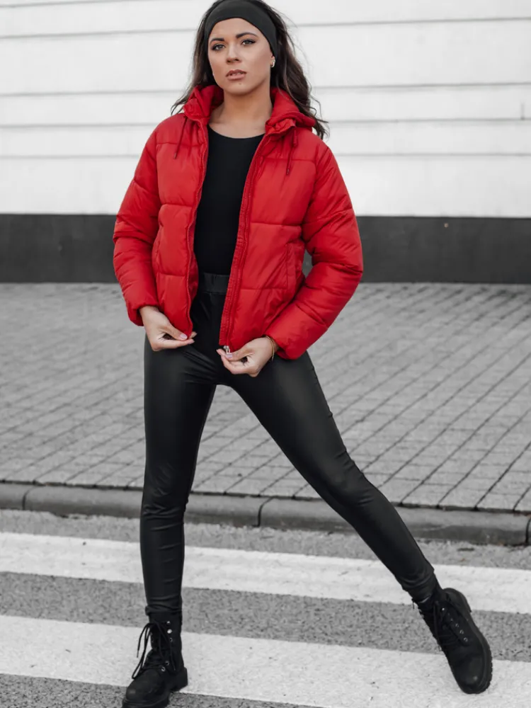 Kurtki Damskie>Dstreet Kurtka damska zimowa krótka GLAMVO puchowa z kapturem czerwona TY4619