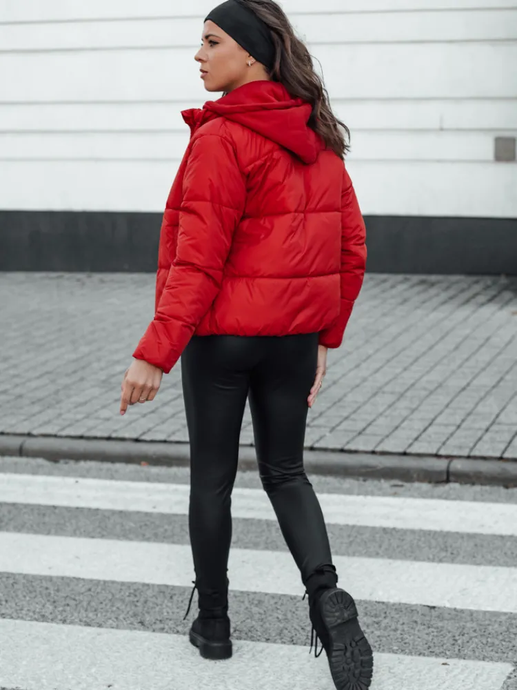 Kurtki Damskie>Dstreet Kurtka damska zimowa krótka GLAMVO puchowa z kapturem czerwona TY4619