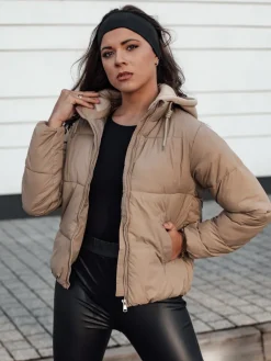 Kurtki Damskie>Dstreet Kurtka damska zimowa krótka GLAMVO puchowa z kapturem brązowa TY4618