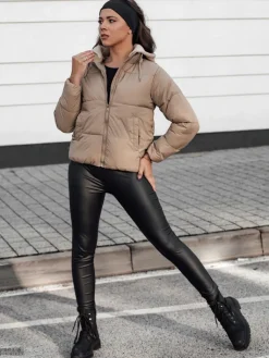 Kurtki Damskie>Dstreet Kurtka damska zimowa krótka GLAMVO puchowa z kapturem brązowa TY4618