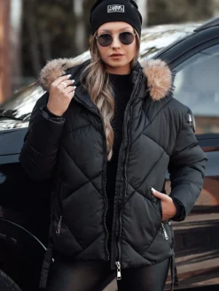 Kurtki Damskie>Dstreet Kurtka damska zimowa LESISI pikowana z kapturem czarna TY4716