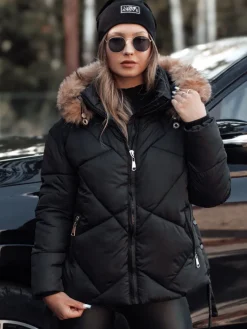 Kurtki Damskie>Dstreet Kurtka damska zimowa LESISI pikowana z kapturem czarna TY4716