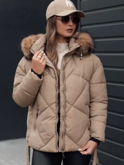 Kurtki Damskie>Dstreet Kurtka damska zimowa LESISI pikowana z kapturem beżowa TY4715