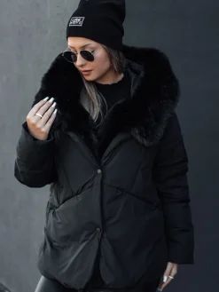 Kurtki Damskie>Dstreet Kurtka damska zimowa LUNAVI pikowana z futerkiem czarna TY4667