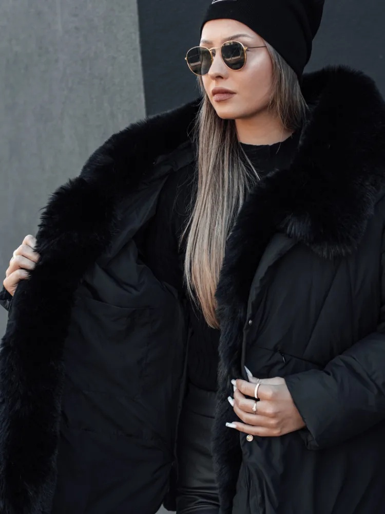 Kurtki Damskie>Dstreet Kurtka damska zimowa LUNAVI pikowana z futerkiem czarna TY4667