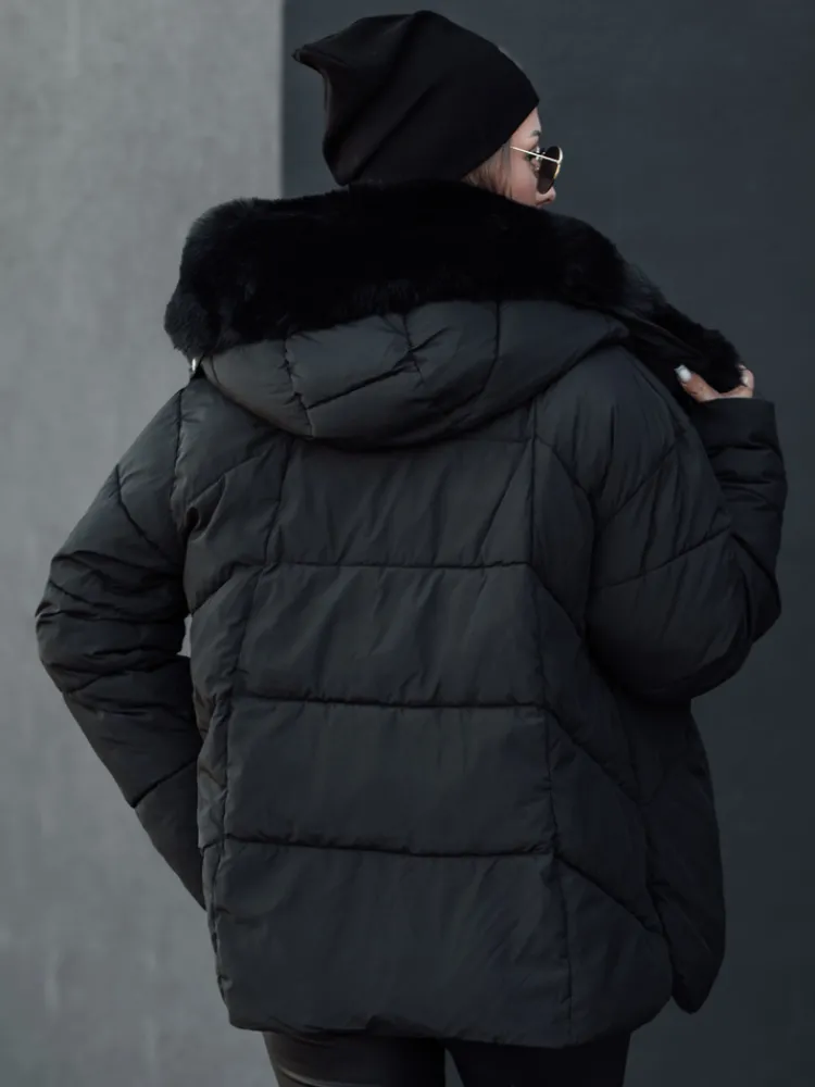 Kurtki Damskie>Dstreet Kurtka damska zimowa LUNAVI pikowana z futerkiem czarna TY4667