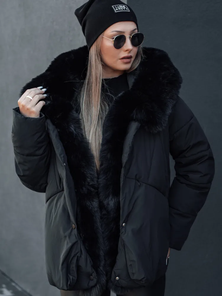 Kurtki Damskie>Dstreet Kurtka damska zimowa LUNAVI pikowana z futerkiem czarna TY4667