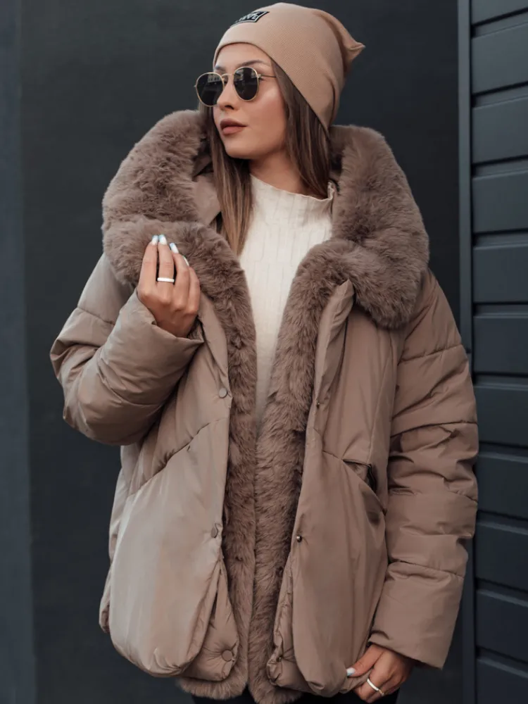 Kurtki Damskie>Dstreet Kurtka damska zimowa LUNAVI pikowana z futerkiem beżowa TY4666