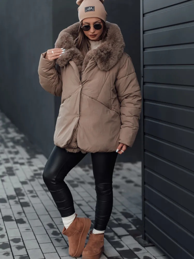 Kurtki Damskie>Dstreet Kurtka damska zimowa LUNAVI pikowana z futerkiem beżowa TY4666