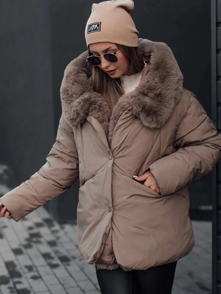 Kurtki Damskie>Dstreet Kurtka damska zimowa LUNAVI pikowana z futerkiem beżowa TY4666