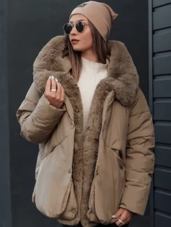 Kurtki Damskie>Dstreet Kurtka damska zimowa LUNAVI pikowana z futerkiem jasnobeżowa TY4665