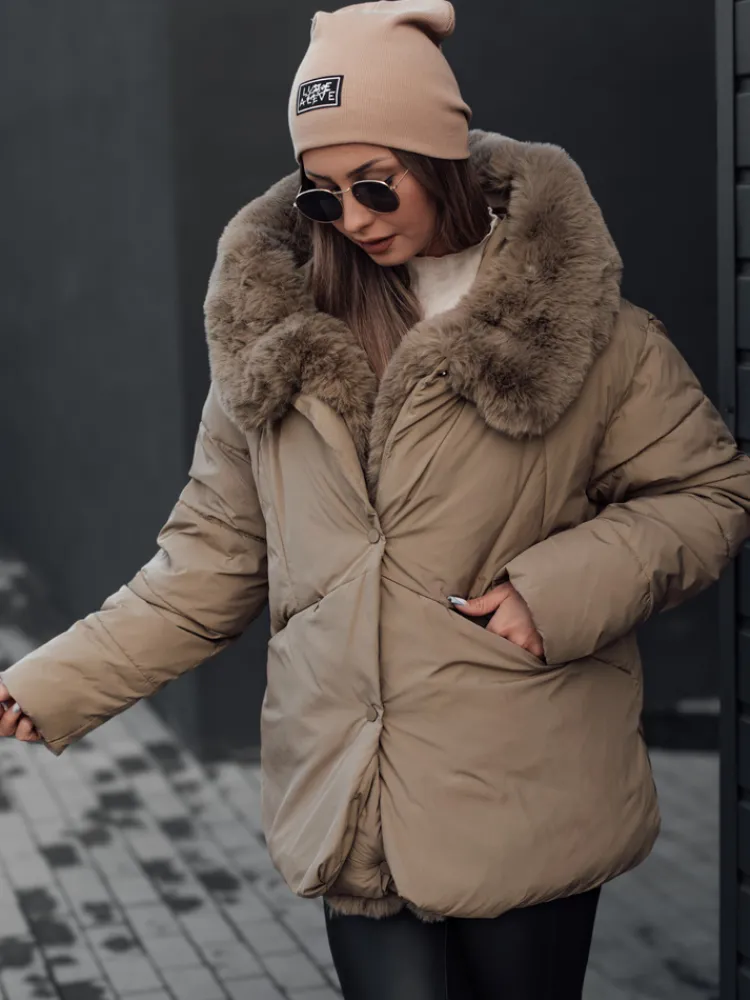 Kurtki Damskie>Dstreet Kurtka damska zimowa LUNAVI pikowana z futerkiem jasnobeżowa TY4665