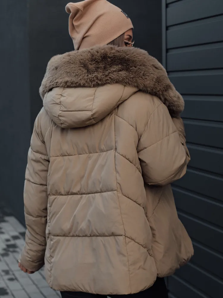 Kurtki Damskie>Dstreet Kurtka damska zimowa LUNAVI pikowana z futerkiem jasnobeżowa TY4665