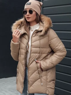 Kurtki Damskie>Dstreet Kurtka damska zimowa MELOMA pikowana z kapturem beżowa TY4712