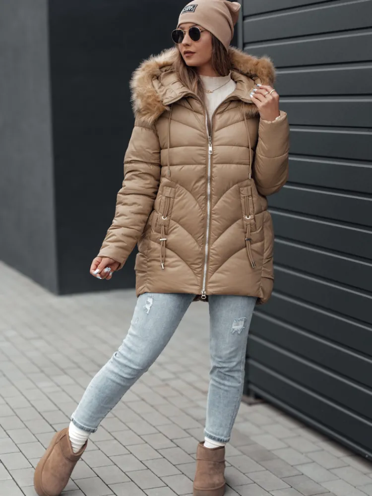 Kurtki Damskie>Dstreet Kurtka damska zimowa MELOMA pikowana z kapturem beżowa TY4712