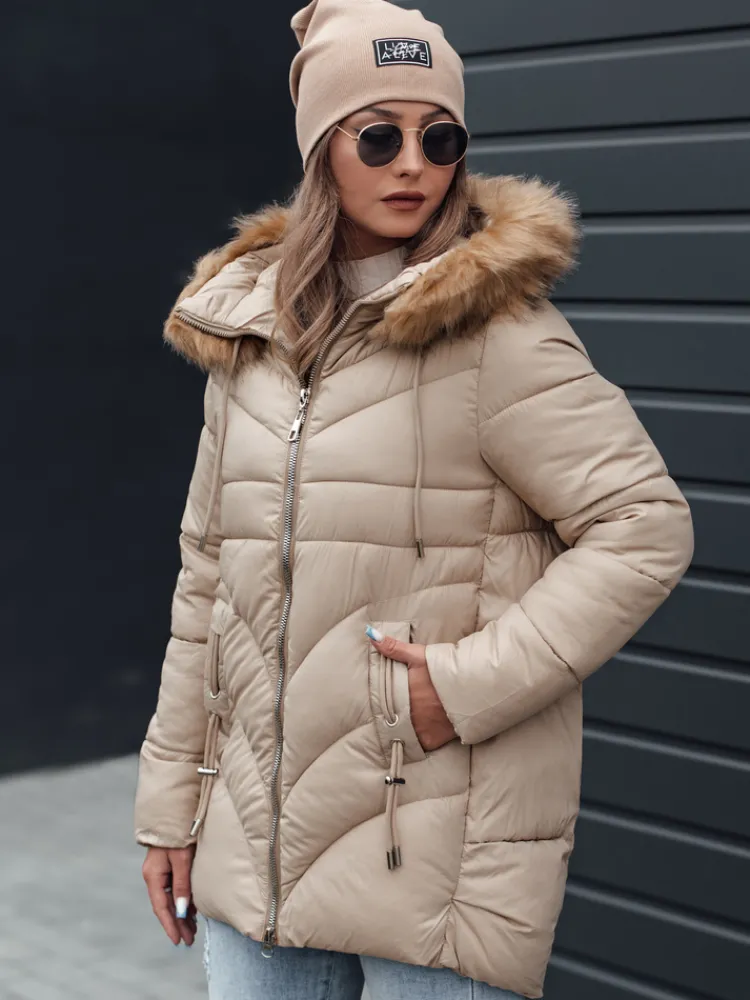 Kurtki Damskie>Dstreet Kurtka damska zimowa MELOMA pikowana z kapturem jasno beżowa TY4714