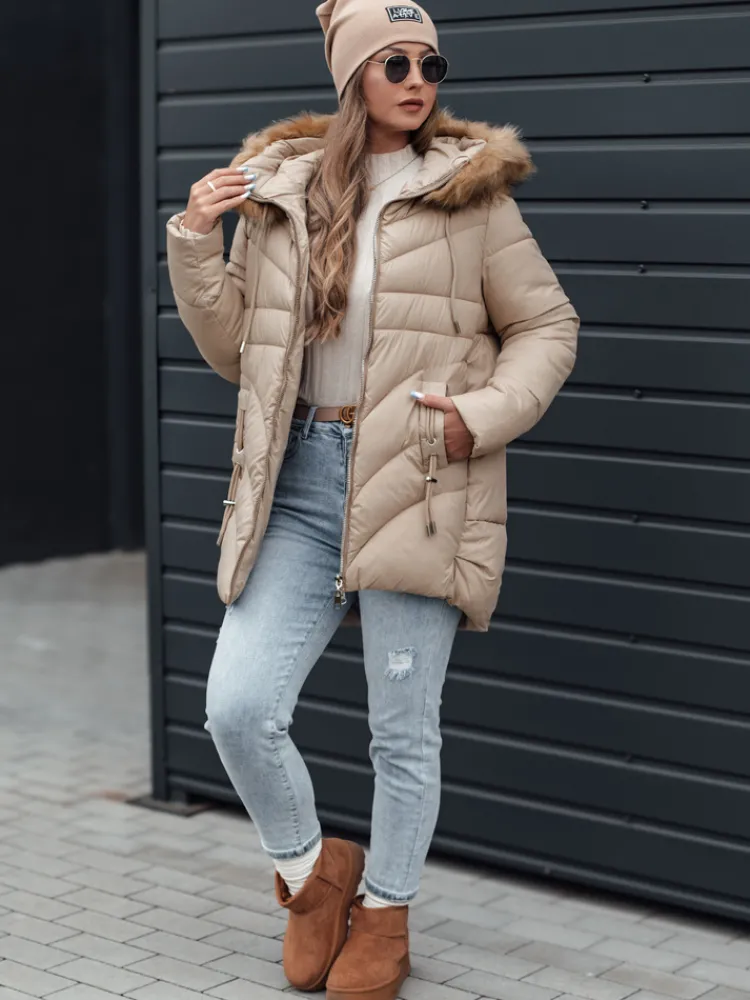 Kurtki Damskie>Dstreet Kurtka damska zimowa MELOMA pikowana z kapturem jasno beżowa TY4714