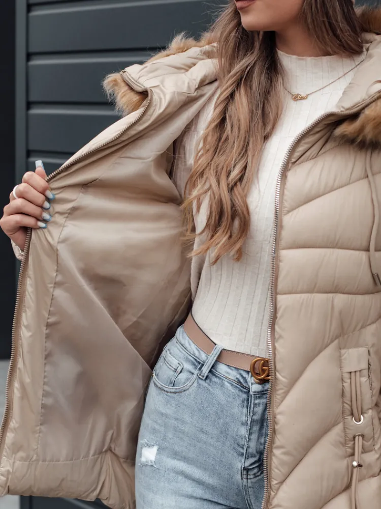 Kurtki Damskie>Dstreet Kurtka damska zimowa MELOMA pikowana z kapturem jasno beżowa TY4714