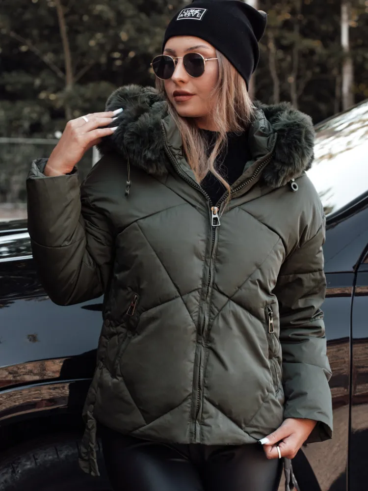 Kurtki Damskie>Dstreet Kurtka damska zimowa MODIVA pikowana z kapturem zielona TY4727