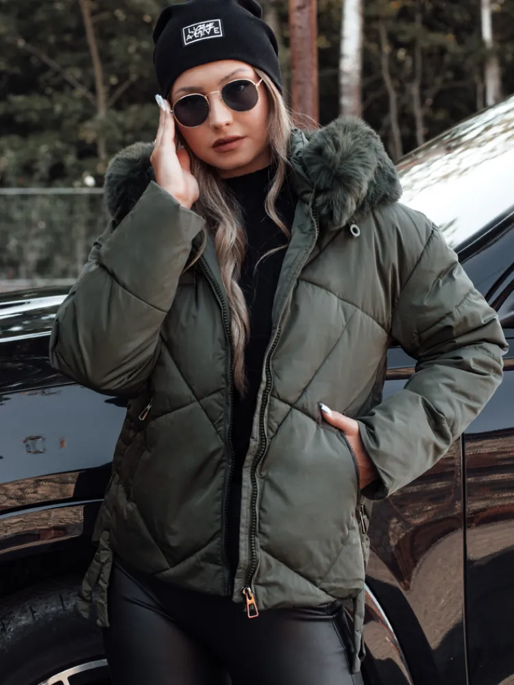 Kurtki Damskie>Dstreet Kurtka damska zimowa MODIVA pikowana z kapturem zielona TY4727