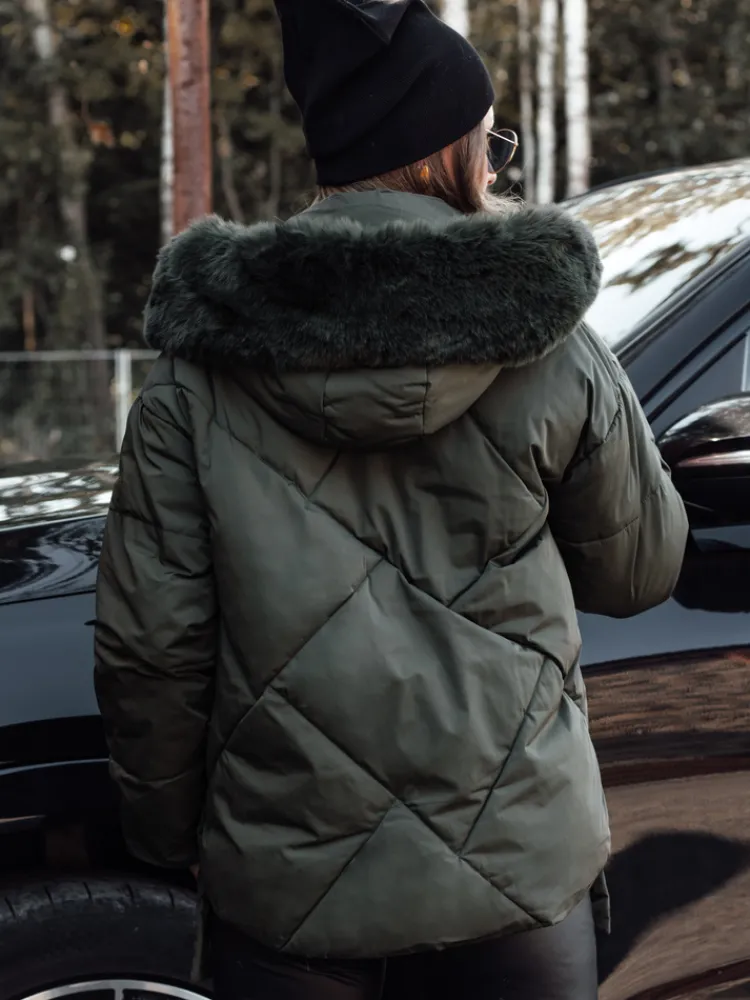 Kurtki Damskie>Dstreet Kurtka damska zimowa MODIVA pikowana z kapturem zielona TY4727