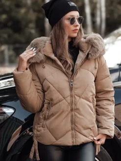 Kurtki Damskie>Dstreet Kurtka damska zimowa MODIVA pikowana z kapturem jasno beżowa TY4725