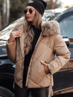 Kurtki Damskie>Dstreet Kurtka damska zimowa MODIVA pikowana z kapturem jasno beżowa TY4725