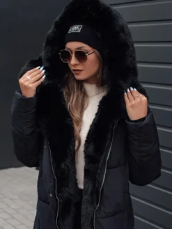 Kurtki Damskie>Dstreet Kurtka damska zimowa MORISIO długa pikowana z kapturem czarna TY4702