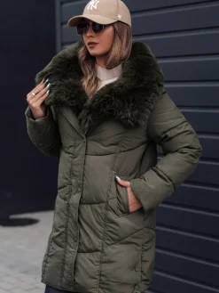 Kurtki Damskie>Dstreet Kurtka damska zimowa MORISIO długa pikowana z kapturem zielona TY4671