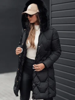 Kurtki Damskie>Dstreet Kurtka damska zimowa MYANNA długa pikowana z kapturem czarna TY4679