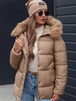 Kurtki Damskie>Dstreet Kurtka damska zimowa NORDKOLL pikowana z kapturem beżowa TY4709